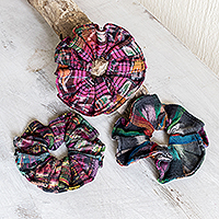 Cotton scrunchies, 'Tradition' (set of 3)