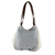 Cotton and leather shoulder bag, 'Celeste' - Undyed Recycled Denim and Cotton Shoulder Bag from Guatemala