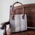 Leather and cotton handbag, 'San Clemente Style' - Handmade Leather and Striped Cotton Handbag (image 2) thumbail