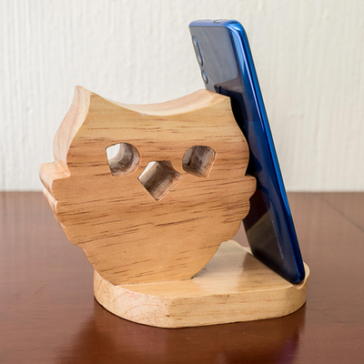 Handyhalter aus Holz - Handgeschnitzter Eulen-Handyhalter