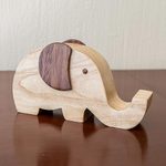 Wood cellphone holder, 'Elephant Friend' - Elephant Cellphone and Pencil Holder