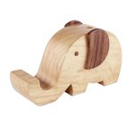 Wood cellphone holder, 'Elephant Friend' - Elephant Cellphone and Pencil Holder