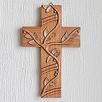 Wood wall cross, 'Reborn in Faith' - Artisan Crafted Cedar Wood Wall Cross