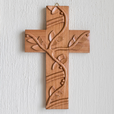 Cruz de pared de madera de cedro artesanal, 'Renacido en la fe