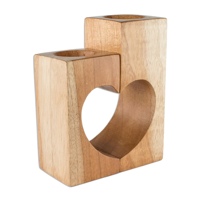 Portavelas Tealight, (par) - Portavelas de corazón de madera de cedro (par)