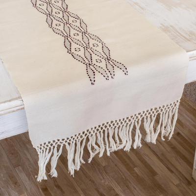 Camino de mesa de algodón - Camino de mesa de algodón color marfil hecho a mano