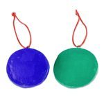 Ceramic ornaments, 'Eclipse of the Sun' (pair) - Crescent Moon Eclipse Ceramic Ornaments (Pair)