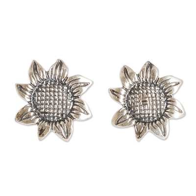 Oxidized Sterling Silver Sunflower Earrings