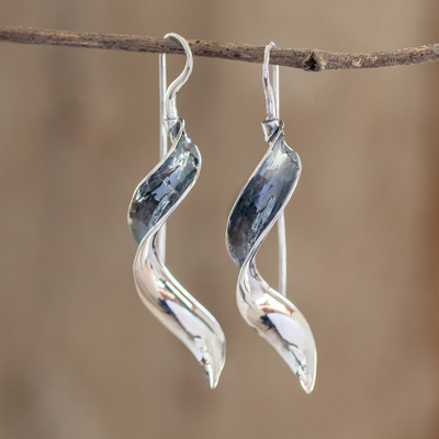 Sterling silver drop earrings, 'Eucalyptus' - Nature-Inspired Leaf Drop Earrings
