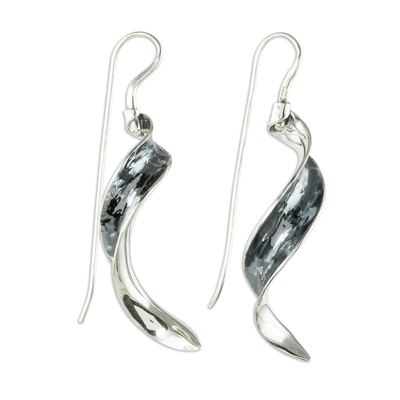 Sterling silver drop earrings, 'Eucalyptus' - Nature-Inspired Leaf Drop Earrings