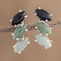 Jade drop earrings, 'Natural Trio'