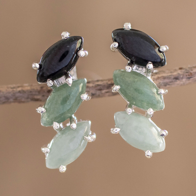 Jade drop earrings, 'Natural Trio' - Natural Jade Drop Earrings from Guatemala