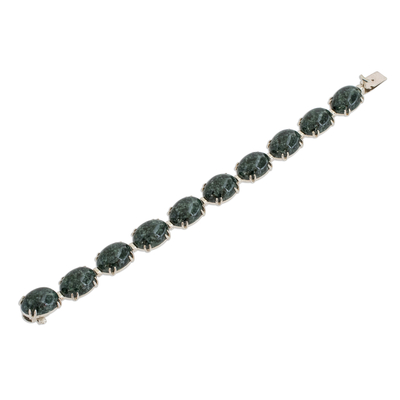 Jade-Gliederarmband, 'Natural Enchantment - Natürliches dunkelgrünes Jade-Gliederarmband