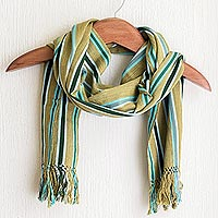 Striped 100% Cotton Hand Loomed Scarf,'Naturally'