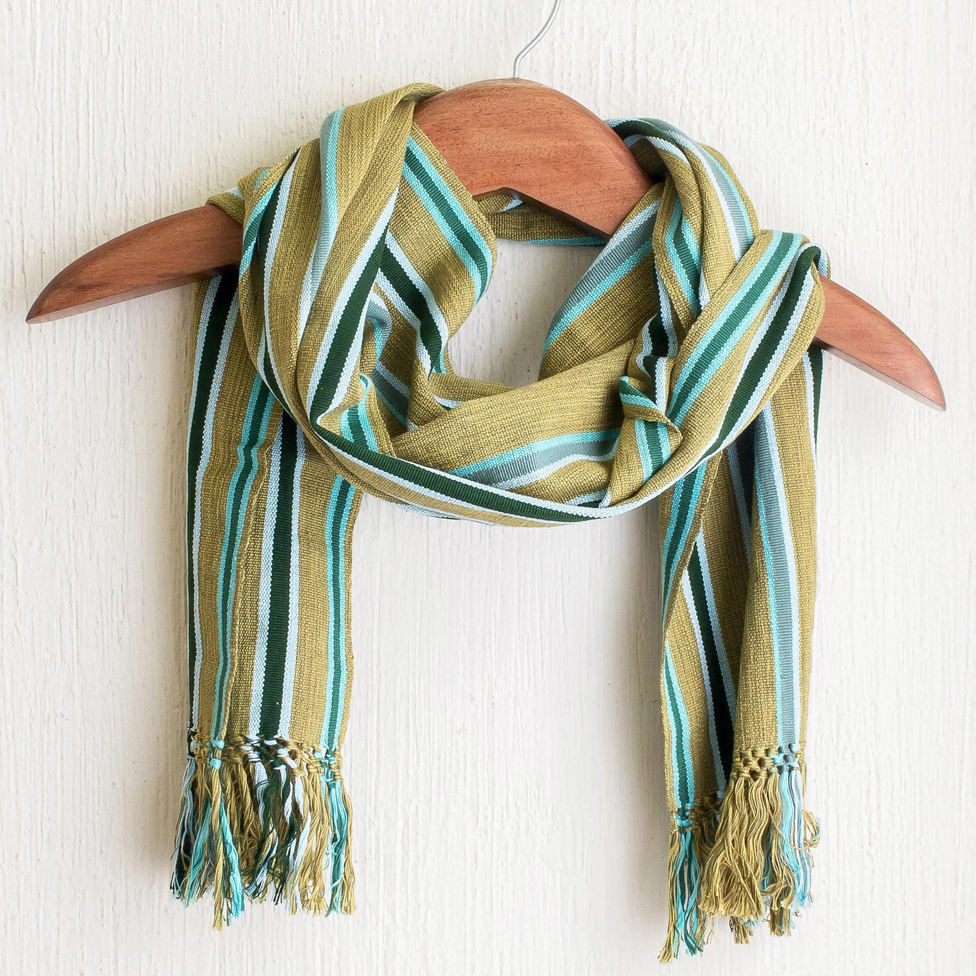 Guatemalan Handwoven Striped Bamboo Chenille Infinity Scarf