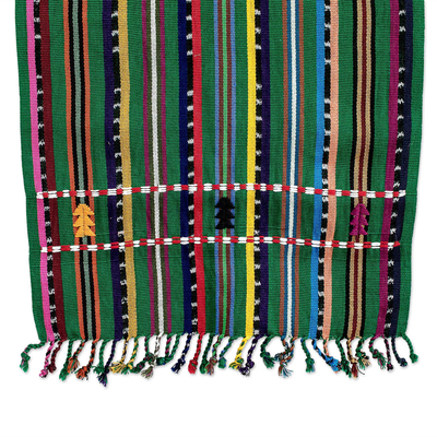 Cotton table runner, 'Shady Stripes' - Hand Woven Cotton Table Runner from Guatemala