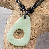 Unisex jade pendant necklace, 'Strum in Light Green'