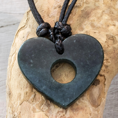 Jade pendant necklace, 'Open My Heart' - Heart-Shaped Jade Pendant Necklace