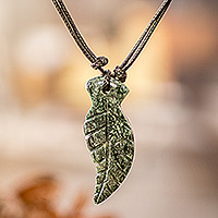 Unisex jade pendant necklace, 'Fly Free in Dark Green'
