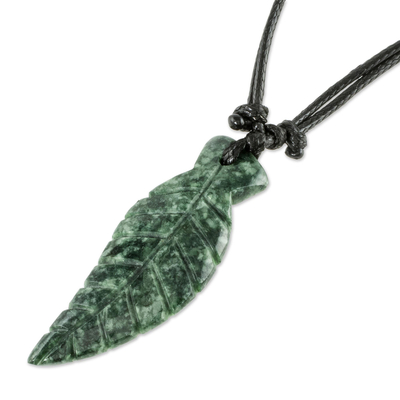 Unisex jade pendant necklace, 'Fly Free in Dark Green' - Hand Crafted Dark Jade Pendant Necklace