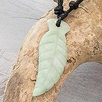 Unisex jade pendant necklace, 'Fly Free in Light Green'