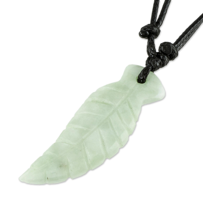 Unisex jade pendant necklace, 'Fly Free in Light Green' - Hand Carved Light Green Jade Necklace