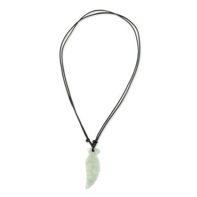 Unisex jade pendant necklace, 'Fly Free in Light Green' - Hand Carved Light Green Jade Necklace