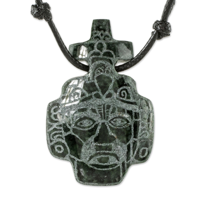Jade pendant necklace, 'Maya Mask' - Maya Mask Jade Pendant Necklace