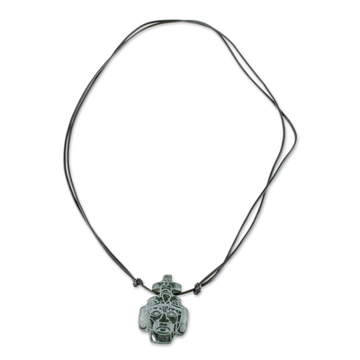 Jade pendant necklace, 'Maya Mask' - Maya Mask Jade Pendant Necklace