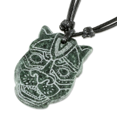 Jade pendant necklace, 'Jaguar God' - Maya Style Jaguar Jade Pendant Necklace