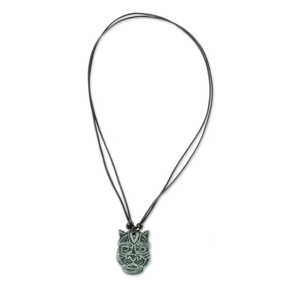 Jade pendant necklace, 'Jaguar God' - Maya Style Jaguar Jade Pendant Necklace