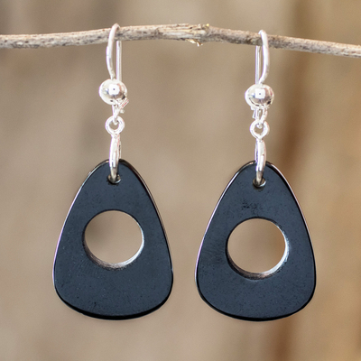 Jade dangle earrings, 'Strum in Black' - Dangle Earrings with Black Jade