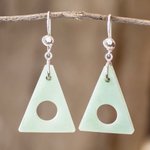 Jade dangle earrings, 'Angularity in Light Green' - Light Green Jade Triangle Earrings