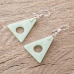 Jade dangle earrings, 'Angularity in Light Green' - Light Green Jade Triangle Earrings