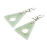 Jade dangle earrings, 'Angularity in Light Green' - Light Green Jade Triangle Earrings