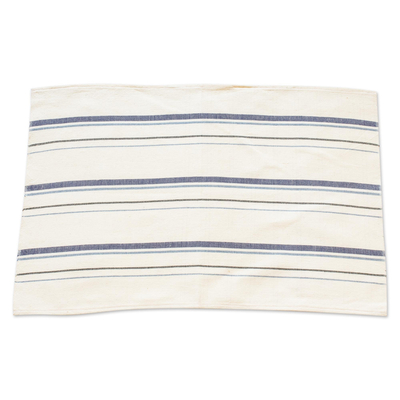 Manteles individuales de algodón, (juego de 4) - Manteles individuales de algodón marfil y azul (juego de 4)