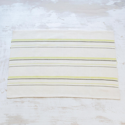 Cotton placemats, 'Individualist in Chartreuse' (set of 4) - Hand Woven Green Striped Cotton Placemats (Set of 4)