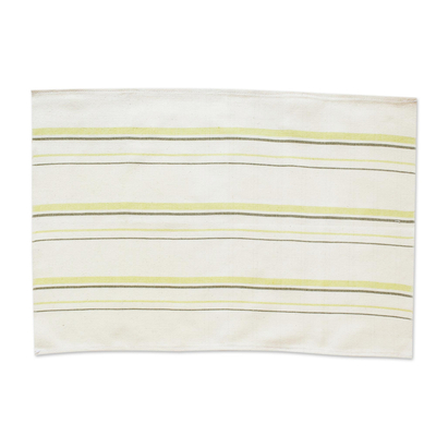 Cotton placemats, 'Individualist in Chartreuse' (set of 4) - Hand Woven Green Striped Cotton Placemats (Set of 4)