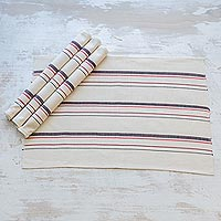 Striped Hand Woven Cotton Placemats (Set of 4),'Individualist in Grape'