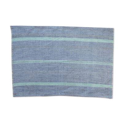 Cotton placemats, 'Celestial Stripes' (set of 4) - Hand Woven Blue Cotton Placemats (Set of 4)