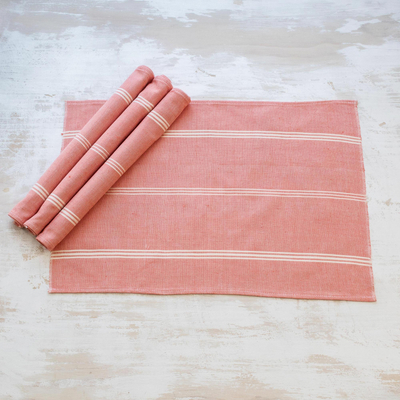 Cotton placemats, 'Solola Honeysuckle' (set of 4) - Hand Loomed Honeysuckle Striped Cotton Placemats (Set of 4)