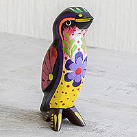 estatuilla de madera - Figura pinguino multicolor pintada a mano