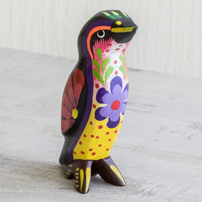 Wood figurine, 'Emperor Penguin' - Multicolored Hand Painted Penguin Figurine