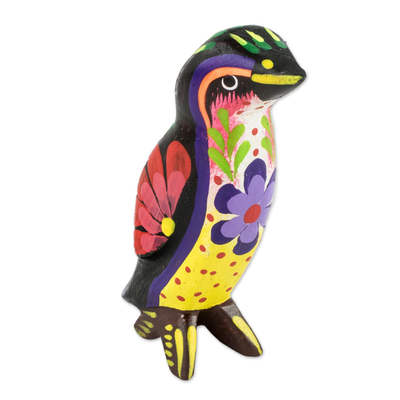 Wood figurine, 'Emperor Penguin' - Multicolored Hand Painted Penguin Figurine