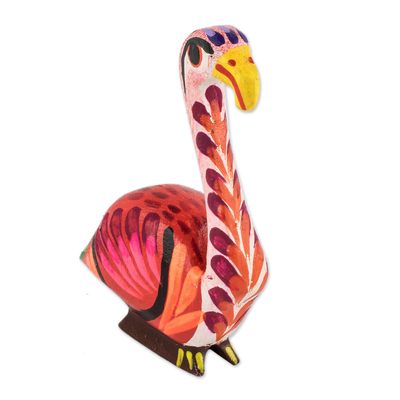 Wood figurine, 'Flamingo' - Hand Painted Small Flamingo Figurine