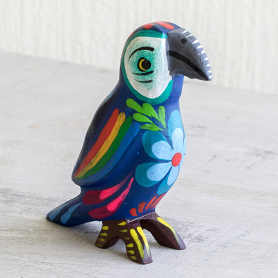 Wood figurine, 'Colorful Macaw' - Multicolored Hand Painted Pinewood Macaw Figurine