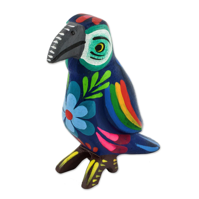 Multicolored Hand Painted Pinewood Macaw Figurine