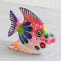 Wood figurine, 'Pink Fish' - Pink Fish Wood Figurine from Guatemala