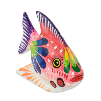 Pink Fish Wood Figurine from Guatemala