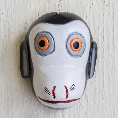 Small wood mask, 'Monkey' - Hand Crafted Monkey Mask from Guatemala
